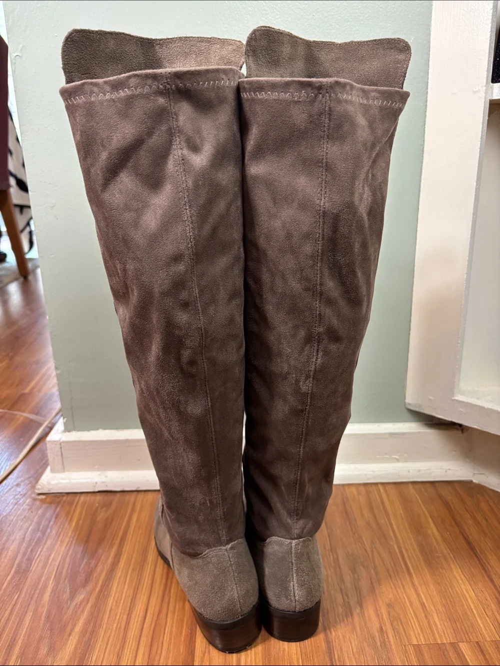 Lucky Brand Calypso Suede Leather Over the Knee Taupe/Gray Tall Boots OTK Flat